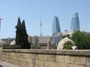 Famous "Flames" lit at Night in Baku | Azerbaidjan